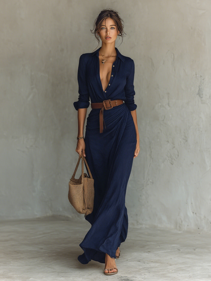 SAVANNAH | DRAPED MAXI SHIRT DRESS