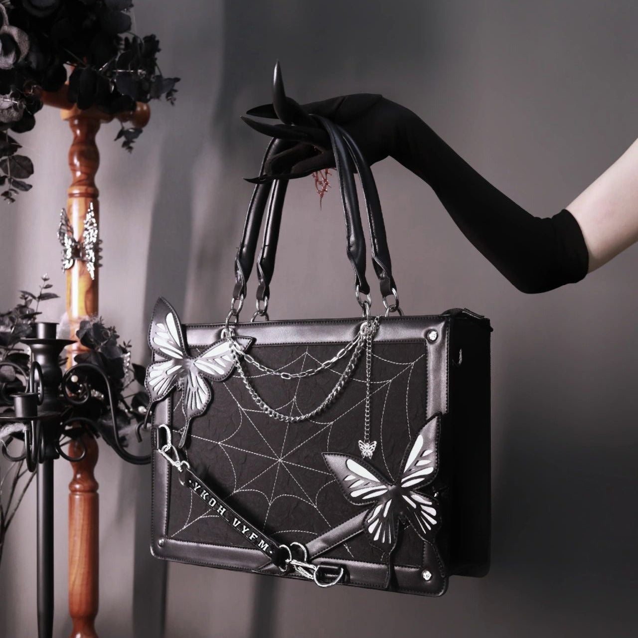 SERAPHINA™ COBWEB LEATHER GOTHIC BAG