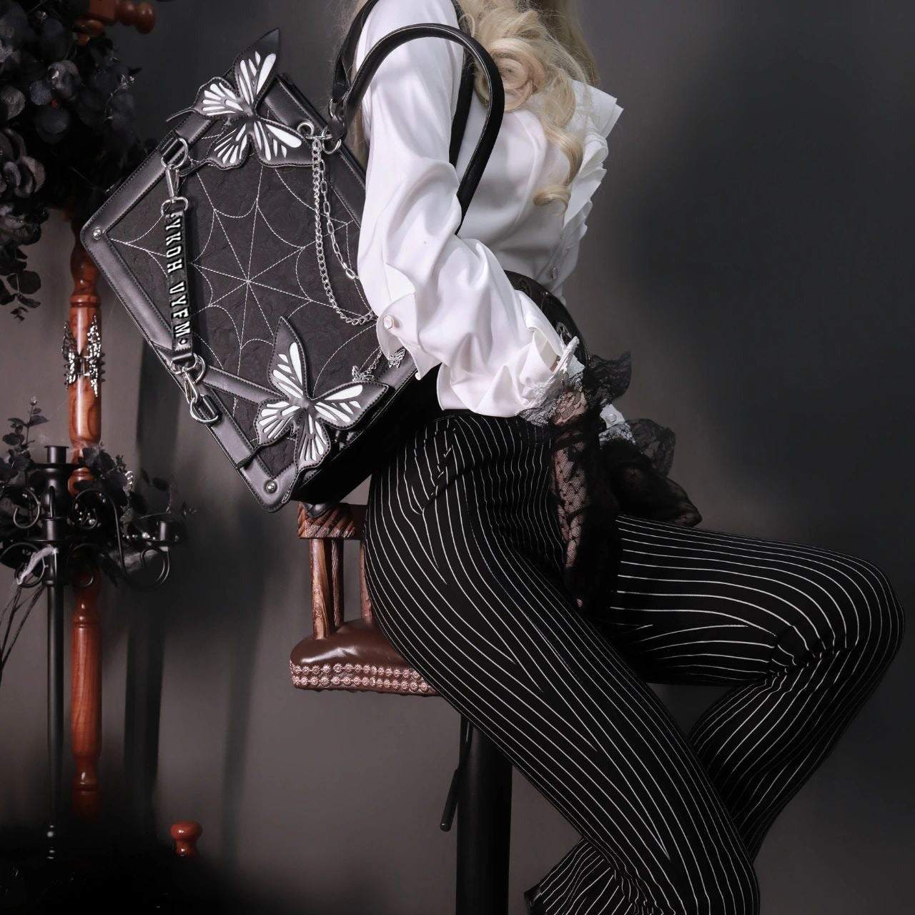 SERAPHINA™ COBWEB LEATHER GOTHIC BAG